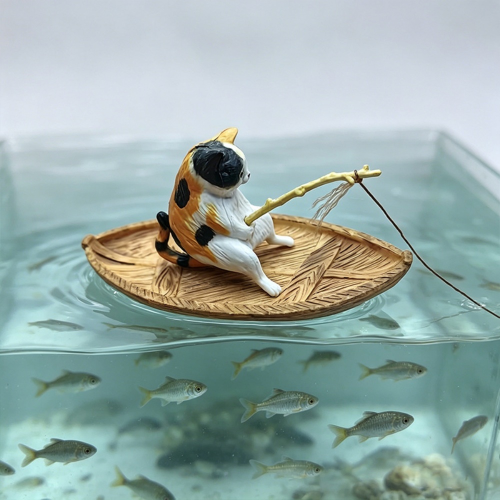 Marine Aquarium Orp - Creative Cat Fishing Boat Aquarium Ornament